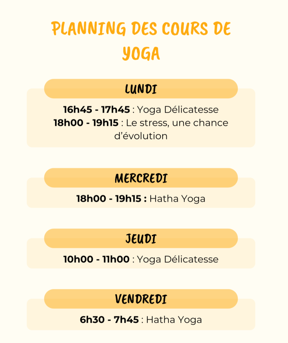 Programme des cours de Hatha Yoga proposés, validés par QualiCert