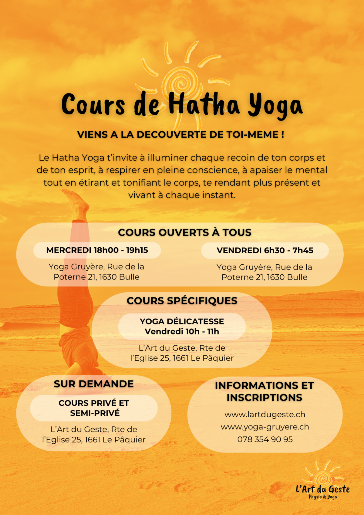 Programme des cours de Hatha Yoga proposés, validés par QualiCert